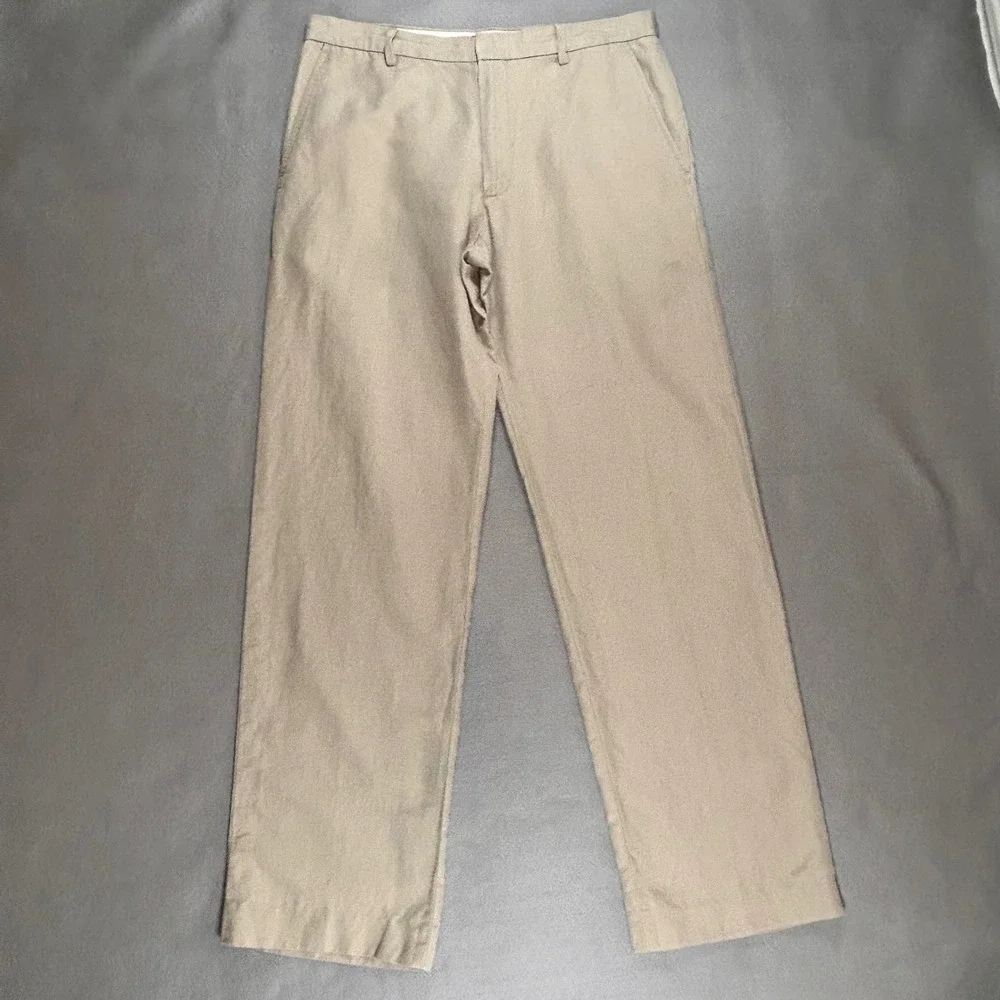 Banana Republic Mens Khaki Tan Linen Cotton Blend Straight Leg Pants 35x34 SPR07